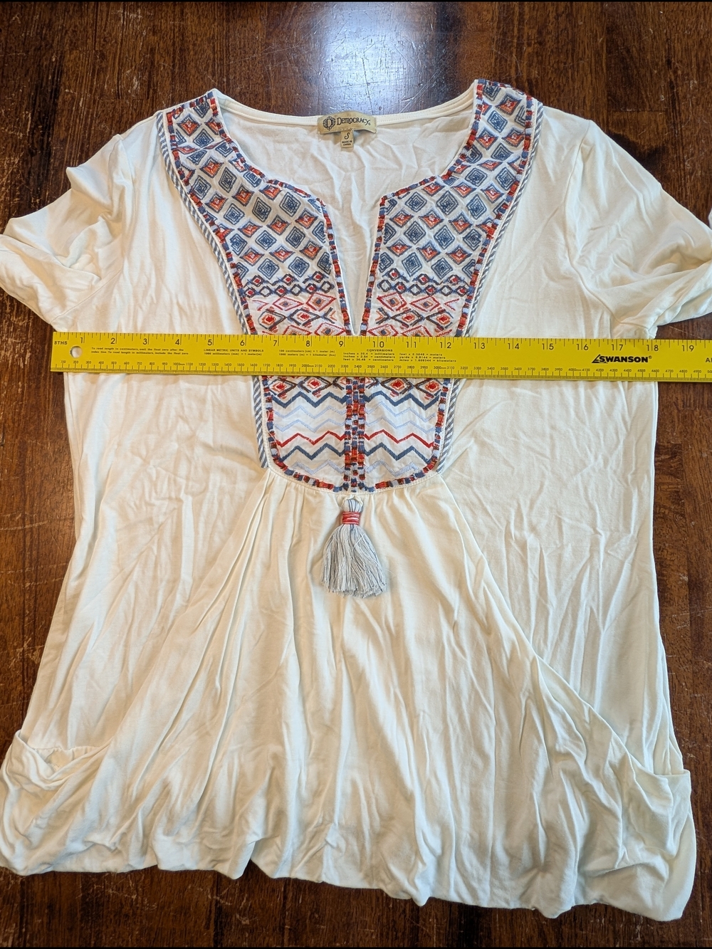 Democracy Boho Top Embroidered Womens Small Ivory Hippie Peasant Casual Funky - Picture 3 of 9